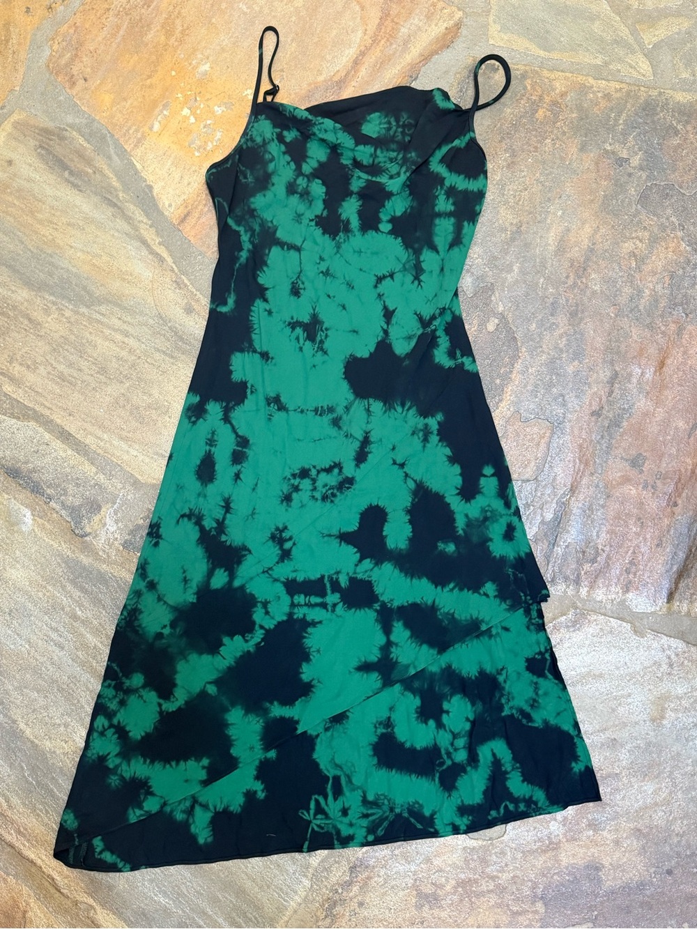 Amanda Uprichard Black and Green Tie-Dye Slip